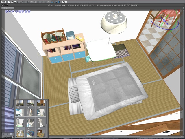 漫画背景用3D素材_「アパート_Bの室内」(CLIP STUDIO用 3Dオブジェクト)