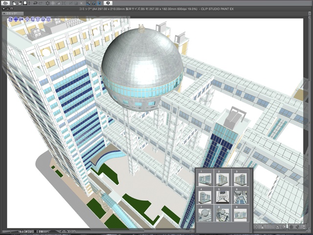 漫画背景用3D素材 「お台場のビル」(CLIP STUDIO用 3Dオブジェクト)