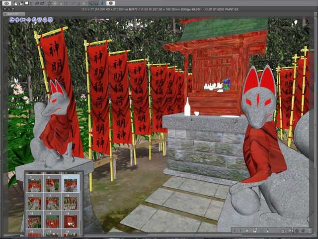 漫画背景用3D素材 「稲荷神社」(CLIP STUDIO用 3Dオブジェクト)