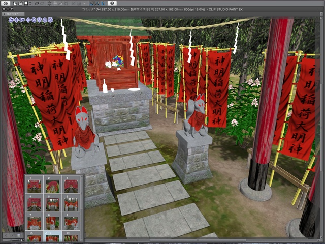 漫画背景用3D素材 「稲荷神社」(CLIP STUDIO用 3Dオブジェクト)