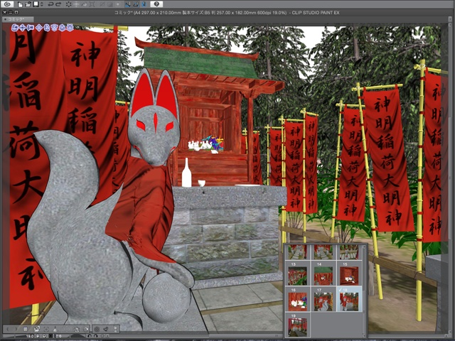 漫画背景用3D素材 「稲荷神社」(CLIP STUDIO用 3Dオブジェクト)