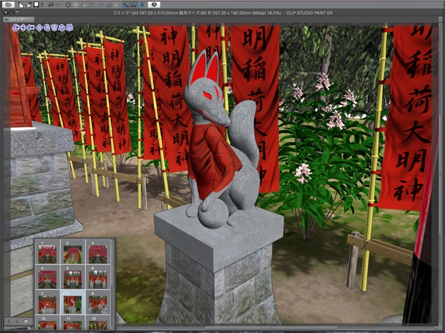 漫画背景用3D素材 「稲荷神社」(CLIP STUDIO用 3Dオブジェクト)