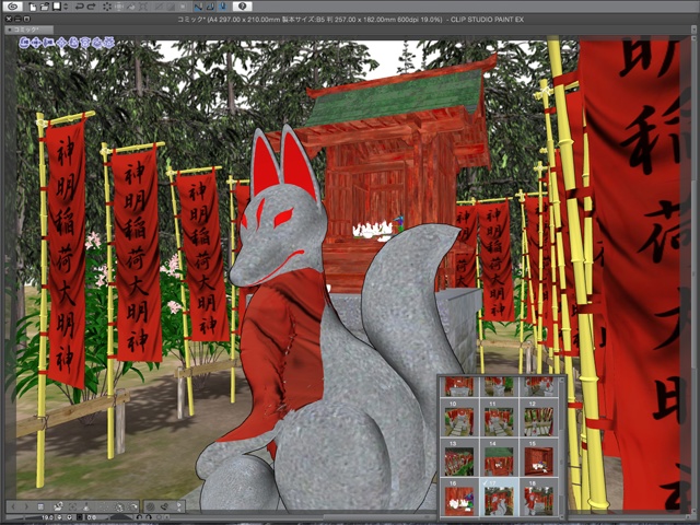 漫画背景用3D素材 「稲荷神社」(CLIP STUDIO用 3Dオブジェクト)
