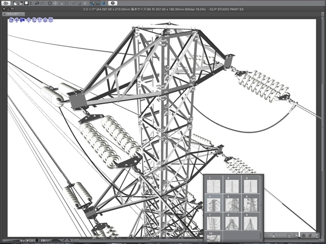 漫画背景用3D素材_「高圧線鉄塔」(CLIP STUDIO用 3Dオブジェクト)
