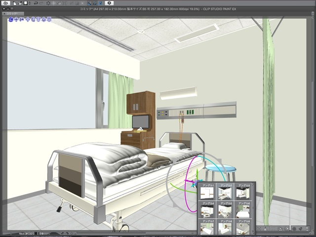 漫画背景用3D素材_「病院個室ベッド」（CLIP STUDIO用 3Dオブジェクト）