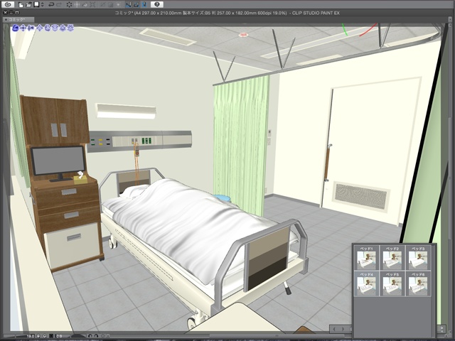 漫画背景用3D素材_「病院個室ベッド」(CLIP STUDIO用 3Dオブジェクト)