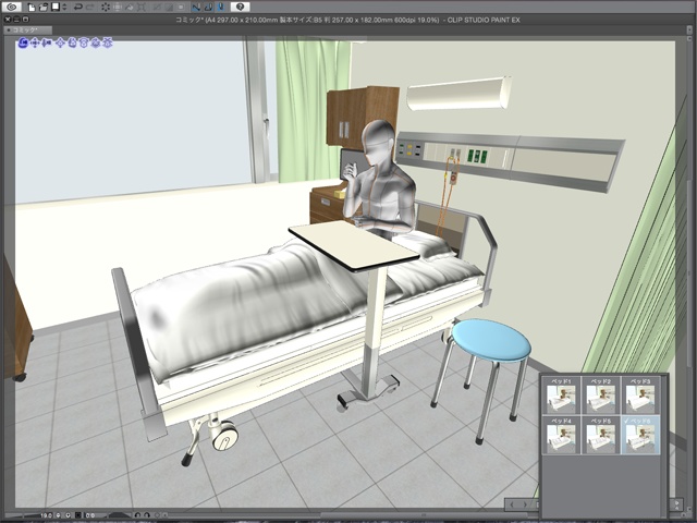 漫画背景用3D素材_「病院個室ベッド」(CLIP STUDIO用 3Dオブジェクト)