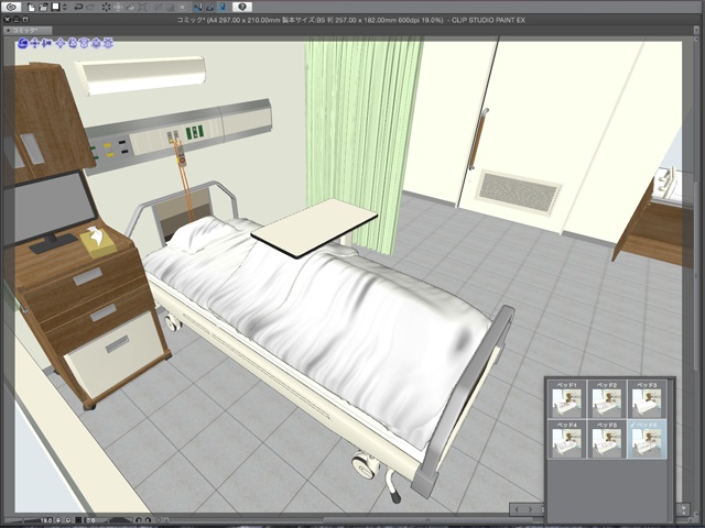 漫画背景用3D素材_「病院個室ベッド」(CLIP STUDIO用 3Dオブジェクト)