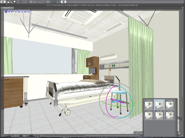漫画背景用3D素材_「病院個室ベッド」(CLIP STUDIO用 3Dオブジェクト)