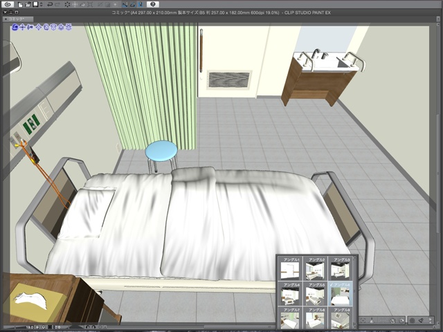 漫画背景用3D素材_「病院個室ベッド」(CLIP STUDIO用 3Dオブジェクト)