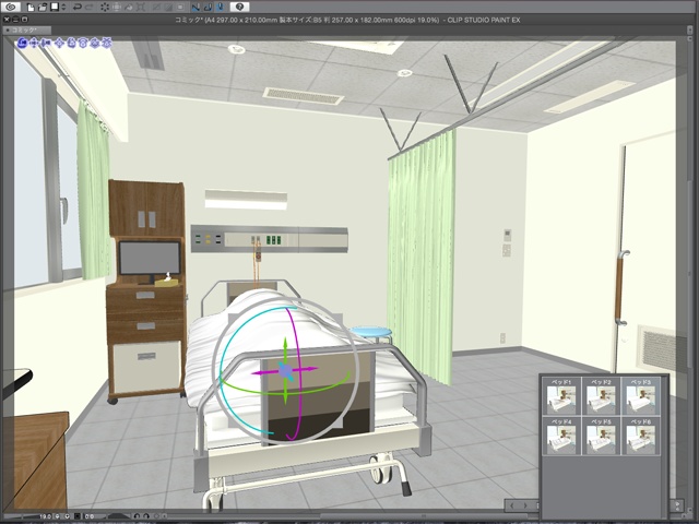 漫画背景用3D素材_「病院個室ベッド」(CLIP STUDIO用 3Dオブジェクト)