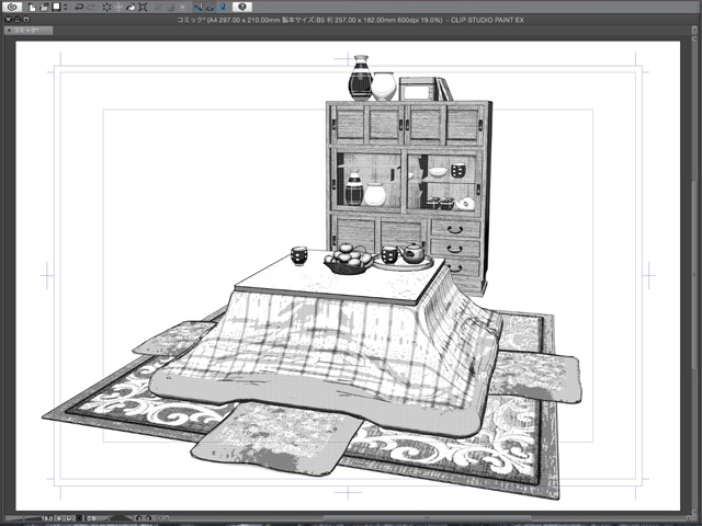 漫画背景用3D素材_「こたつと茶箪笥」(CLIP STUDIO用 3Dオブジェクト)