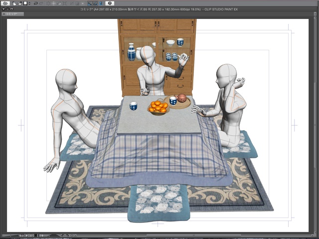 漫画背景用3D素材_「こたつと茶箪笥」(CLIP STUDIO用 3Dオブジェクト)