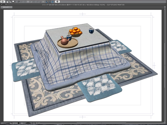 漫画背景用3D素材_「こたつと茶箪笥」(CLIP STUDIO用 3Dオブジェクト)