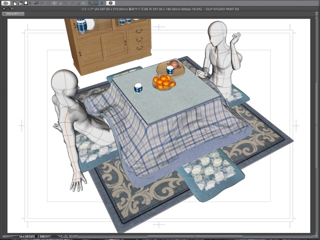 漫画背景用3D素材_「こたつと茶箪笥」(CLIP STUDIO用 3Dオブジェクト)