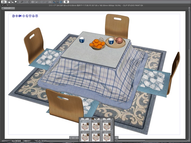 漫画背景用3D素材_「こたつと茶箪笥」(CLIP STUDIO用 3Dオブジェクト)