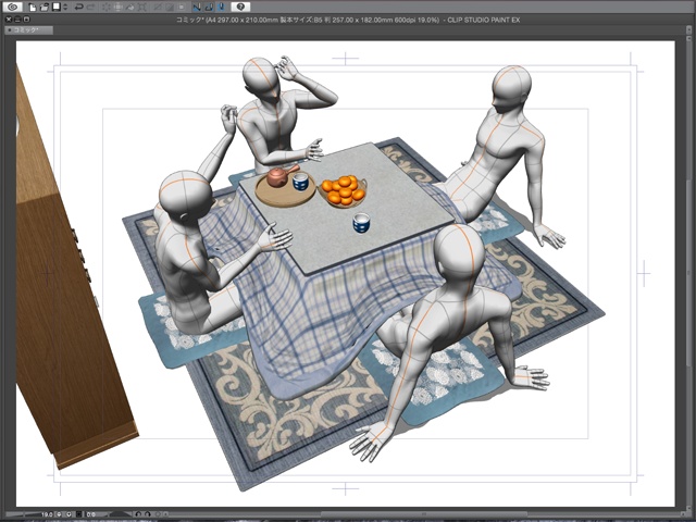 漫画背景用3D素材_「こたつと茶箪笥」(CLIP STUDIO用 3Dオブジェクト)