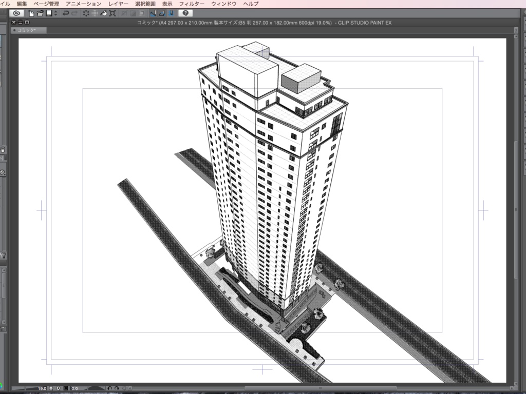 漫画背景用3D素材「高層マンション」(CLIP STUDIO用 3Dオブジェクト.cs3o)