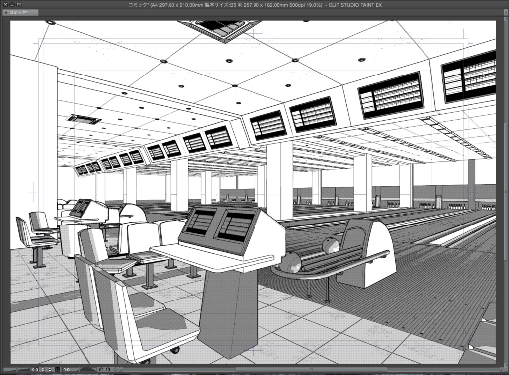 漫画背景用3D素材「ボウリング場」(CLIP STUDIO用 3Dオブジェクト.cs3o)