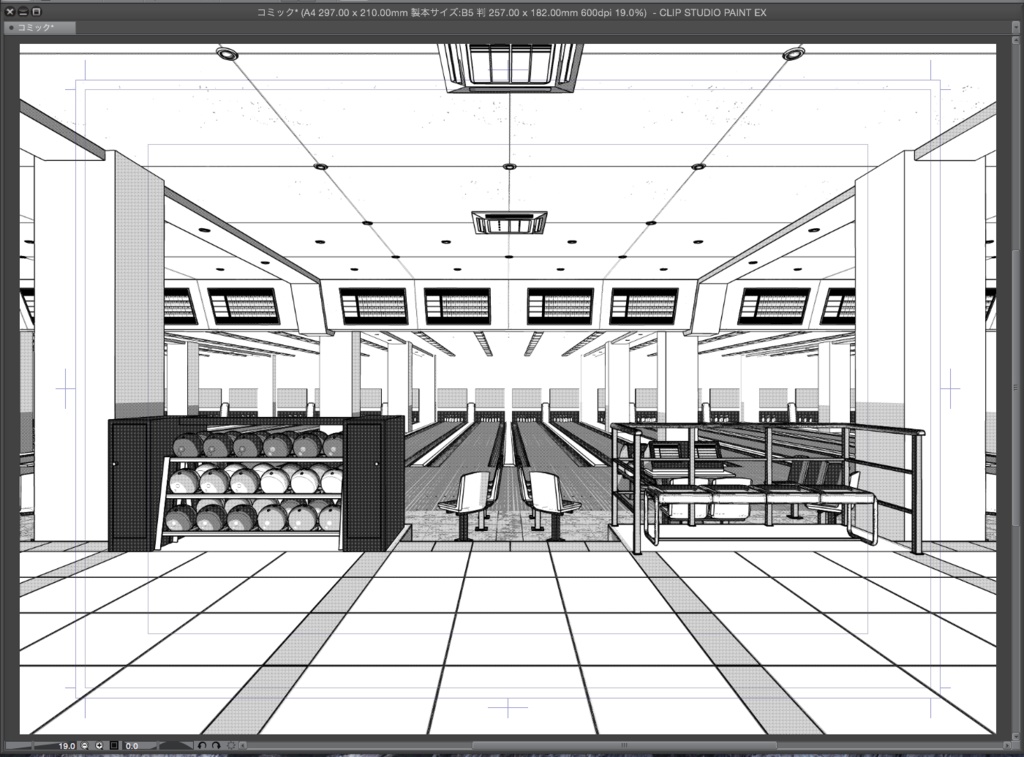 漫画背景用3D素材「ボウリング場」(CLIP STUDIO用 3Dオブジェクト.cs3o)