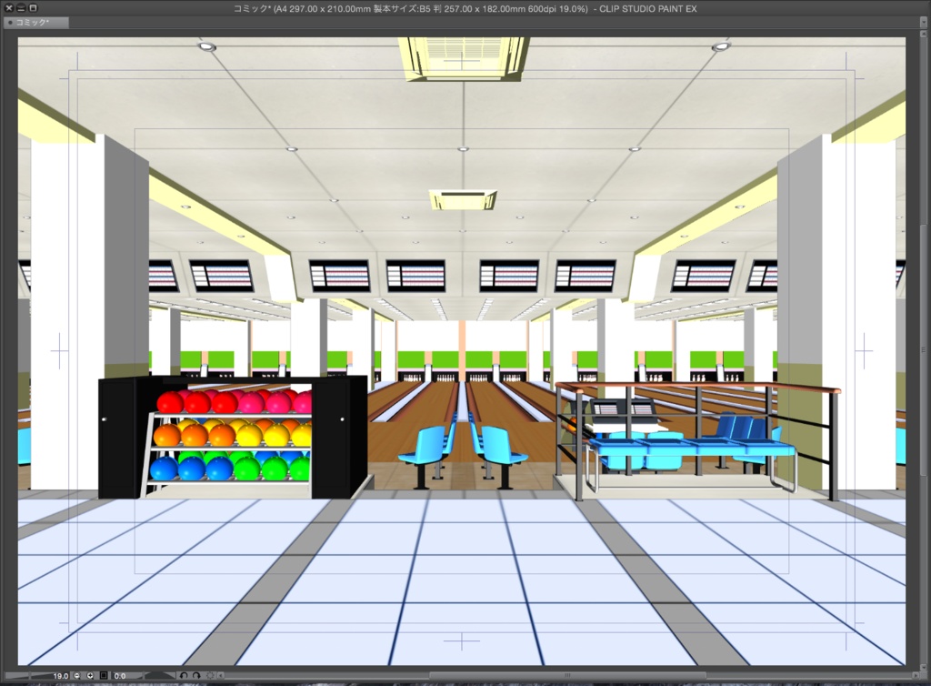漫画背景用3D素材「ボウリング場」(CLIP STUDIO用 3Dオブジェクト.cs3o)