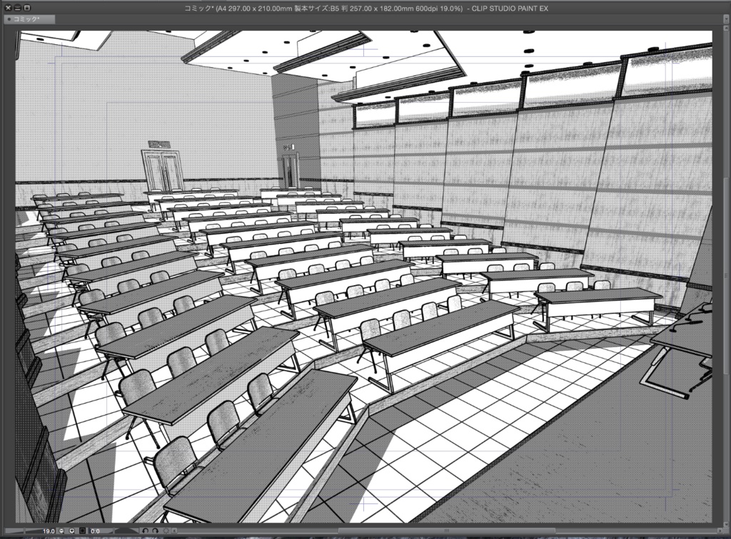 漫画背景用3D素材「講堂」(CLIP STUDIO用 3Dオブジェクト.cs3o)