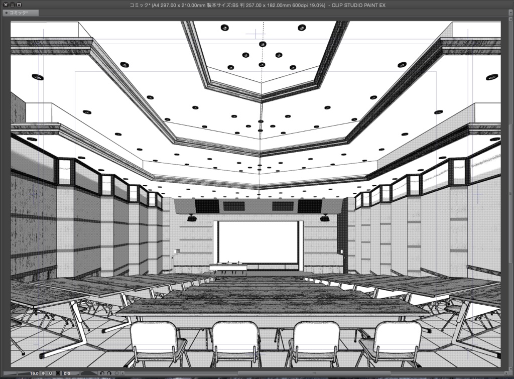 漫画背景用3D素材「講堂」(CLIP STUDIO用 3Dオブジェクト.cs3o)