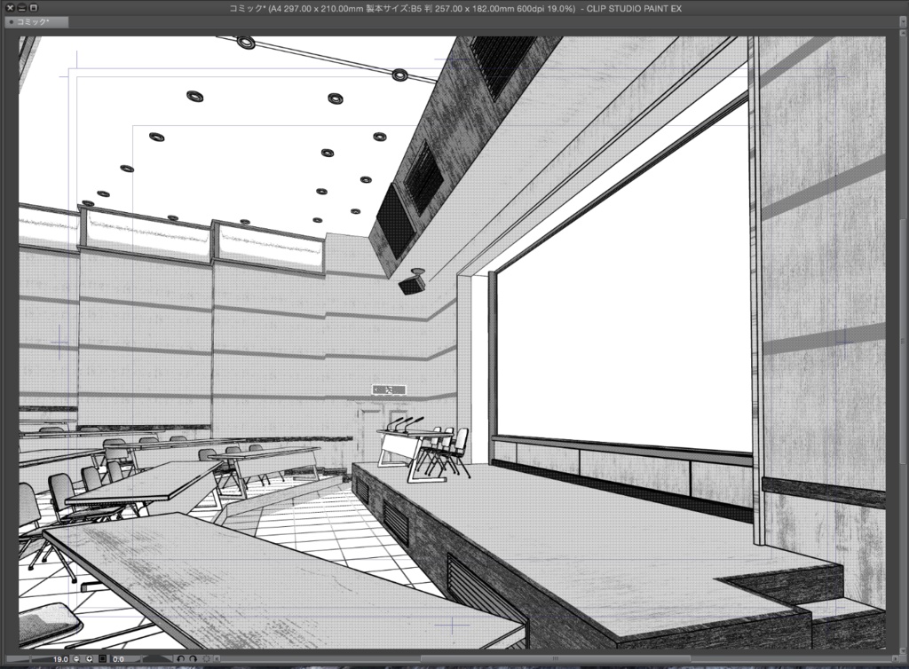 漫画背景用3D素材「講堂」(CLIP STUDIO用 3Dオブジェクト.cs3o)