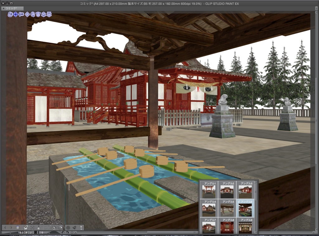 漫画背景用3D素材「大きな神社」(CLIP STUDIO用 3Dオブジェクト.cs3o)