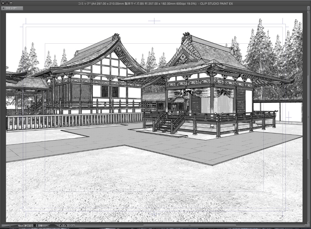 漫画背景用3D素材「大きな神社」(CLIP STUDIO用 3Dオブジェクト.cs3o)