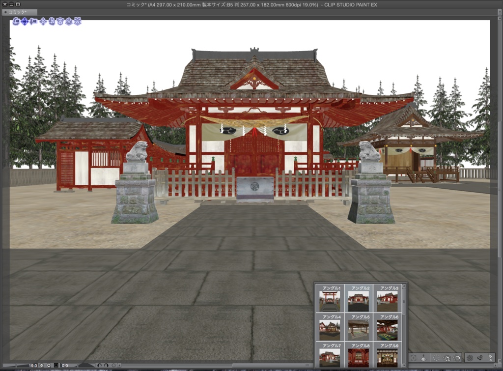 漫画背景用3D素材「大きな神社」(CLIP STUDIO用 3Dオブジェクト.cs3o)