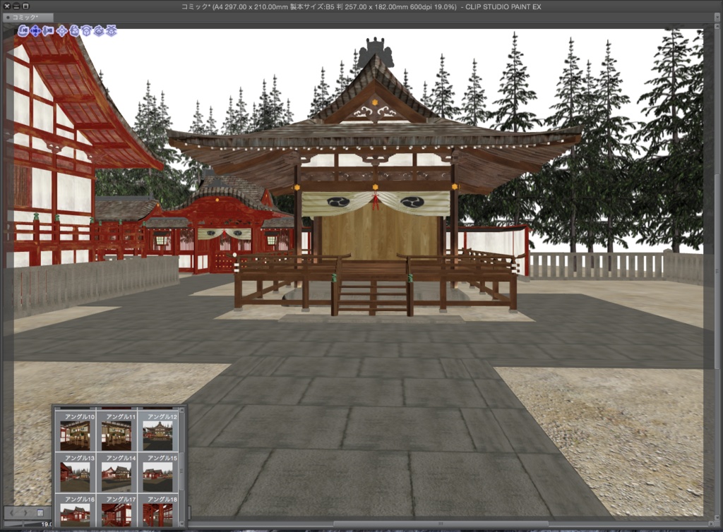 漫画背景用3D素材「大きな神社」(CLIP STUDIO用 3Dオブジェクト.cs3o)