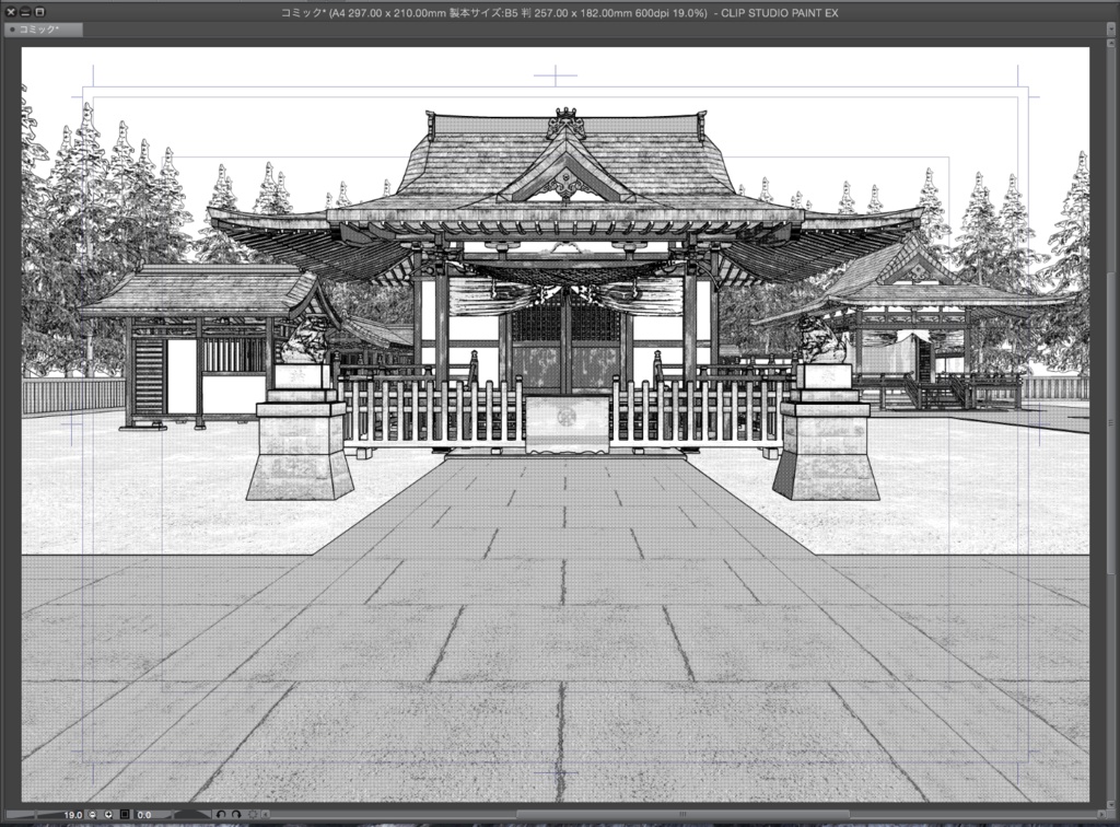 漫画背景用3D素材「大きな神社」(CLIP STUDIO用 3Dオブジェクト.cs3o)
