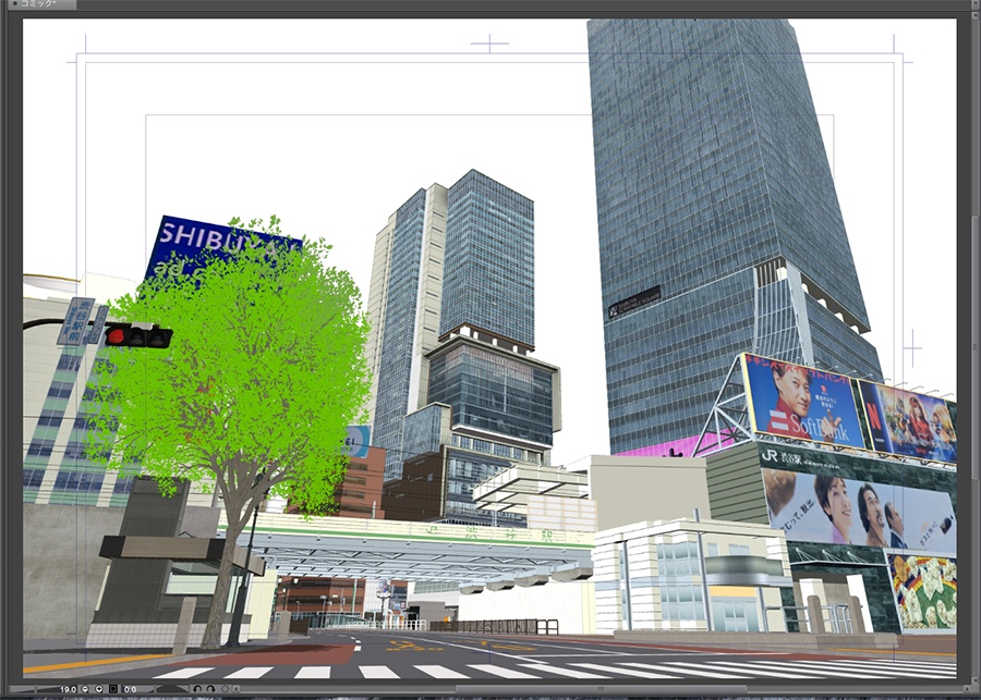 漫画背景用3D素材「渋谷宮下パーク」(CLIP STUDIO用 3Dオブジェクト.cs3o)