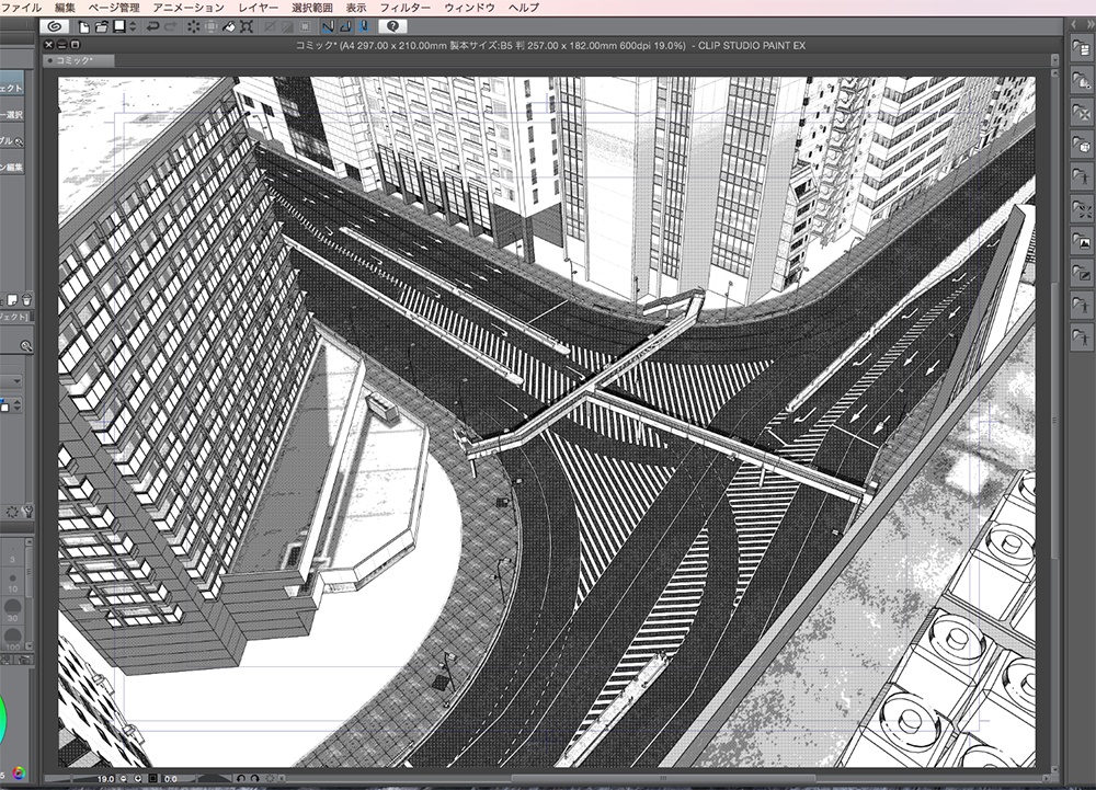 漫画背景用3D素材「高速道路とビル街」(CLIP STUDIO用 3Dオブジェクト.cs3o)