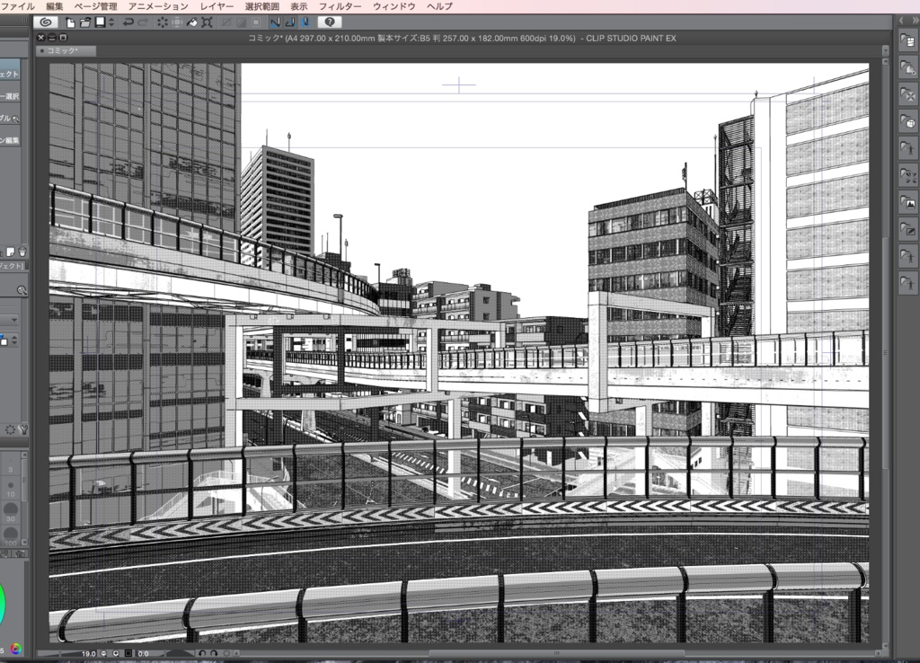 漫画背景用3D素材「高速道路とビル街」(CLIP STUDIO用 3Dオブジェクト.cs3o)