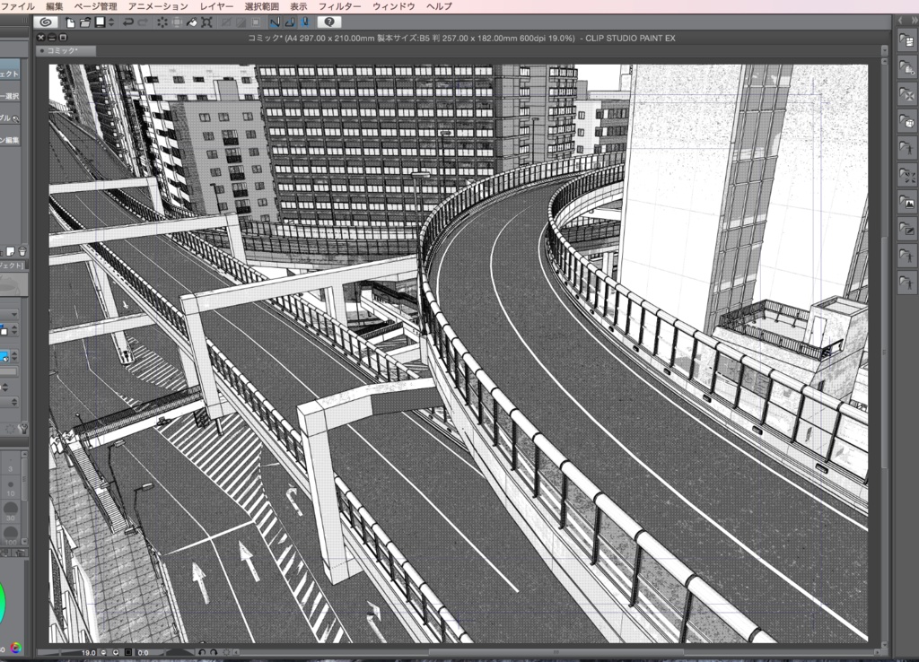 漫画背景用3D素材「高速道路とビル街」（CLIP STUDIO用 3Dオブジェクト.cs3o）