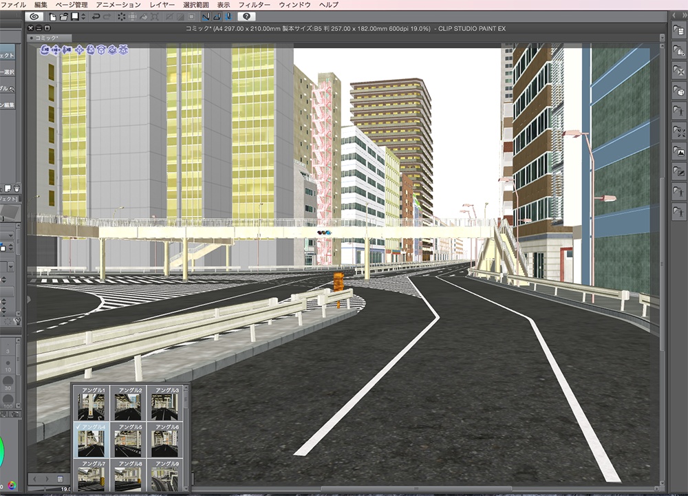 漫画背景用3D素材「高速道路とビル街」(CLIP STUDIO用 3Dオブジェクト.cs3o)