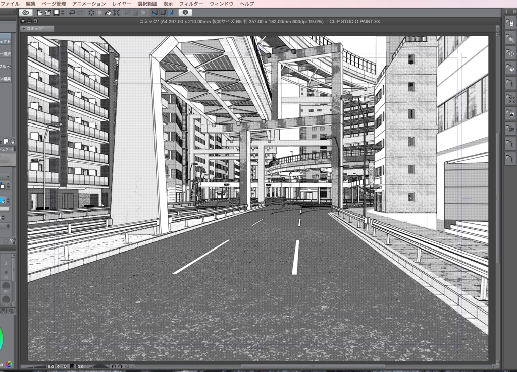 漫画背景用3D素材「高速道路とビル街」(CLIP STUDIO用 3Dオブジェクト.cs3o)