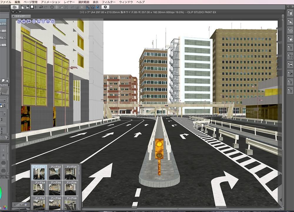 漫画背景用3D素材「高速道路とビル街」(CLIP STUDIO用 3Dオブジェクト.cs3o)