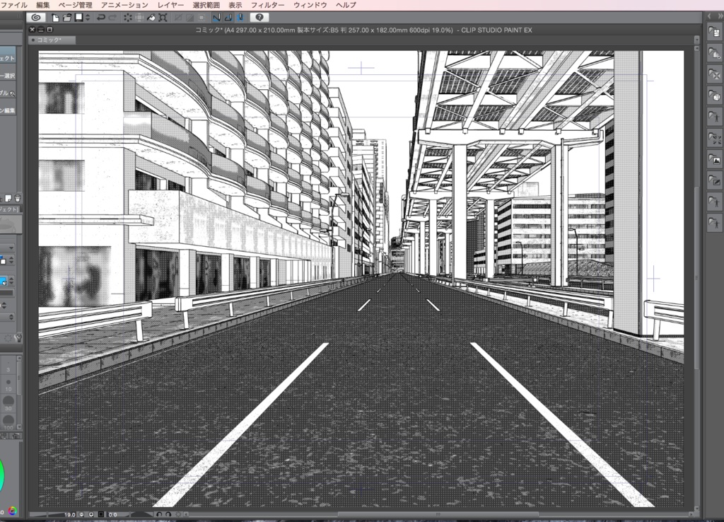 漫画背景用3D素材「高速道路とビル街」(CLIP STUDIO用 3Dオブジェクト.cs3o)