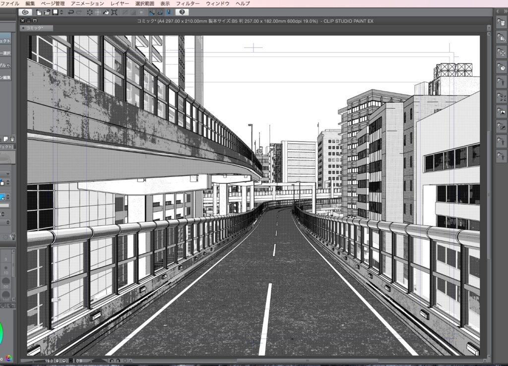 漫画背景用3D素材「高速道路とビル街」(CLIP STUDIO用 3Dオブジェクト.cs3o)