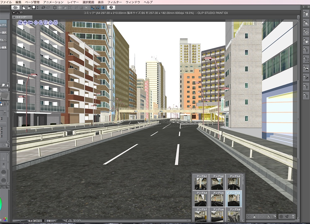 漫画背景用3D素材「高速道路とビル街」(CLIP STUDIO用 3Dオブジェクト.cs3o)