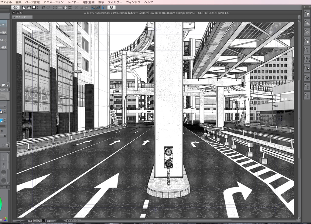 漫画背景用3D素材「高速道路とビル街」(CLIP STUDIO用 3Dオブジェクト.cs3o)