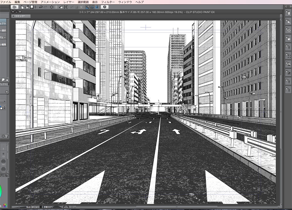 漫画背景用3D素材「高速道路とビル街」(CLIP STUDIO用 3Dオブジェクト.cs3o)