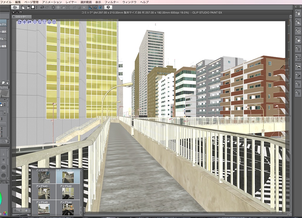 漫画背景用3D素材「高速道路とビル街」(CLIP STUDIO用 3Dオブジェクト.cs3o)