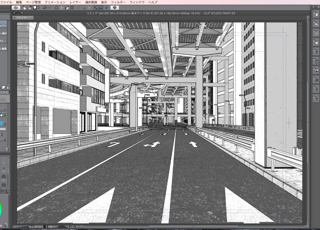 漫画背景用3D素材「高速道路とビル街」(CLIP STUDIO用 3Dオブジェクト.cs3o)