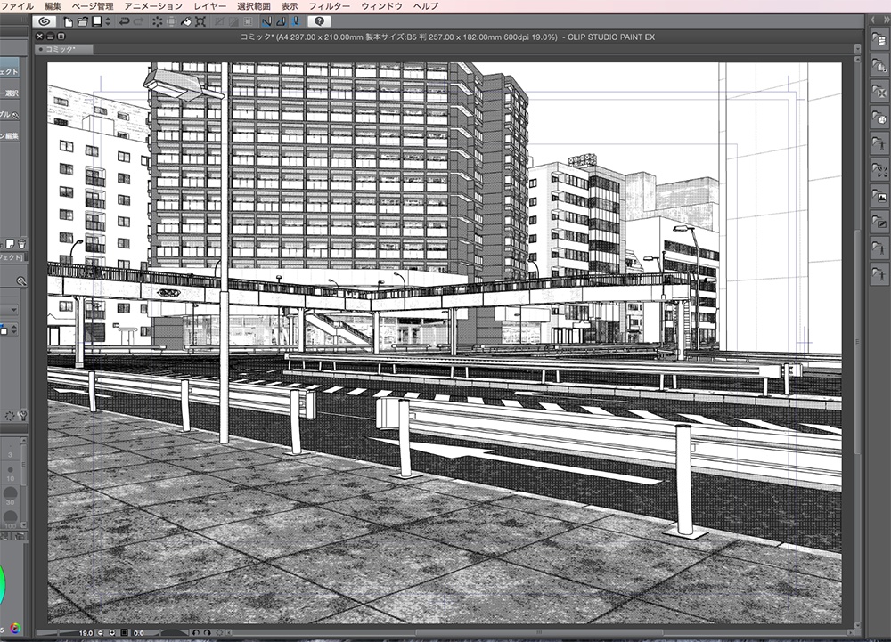 漫画背景用3D素材「高速道路とビル街」(CLIP STUDIO用 3Dオブジェクト.cs3o)