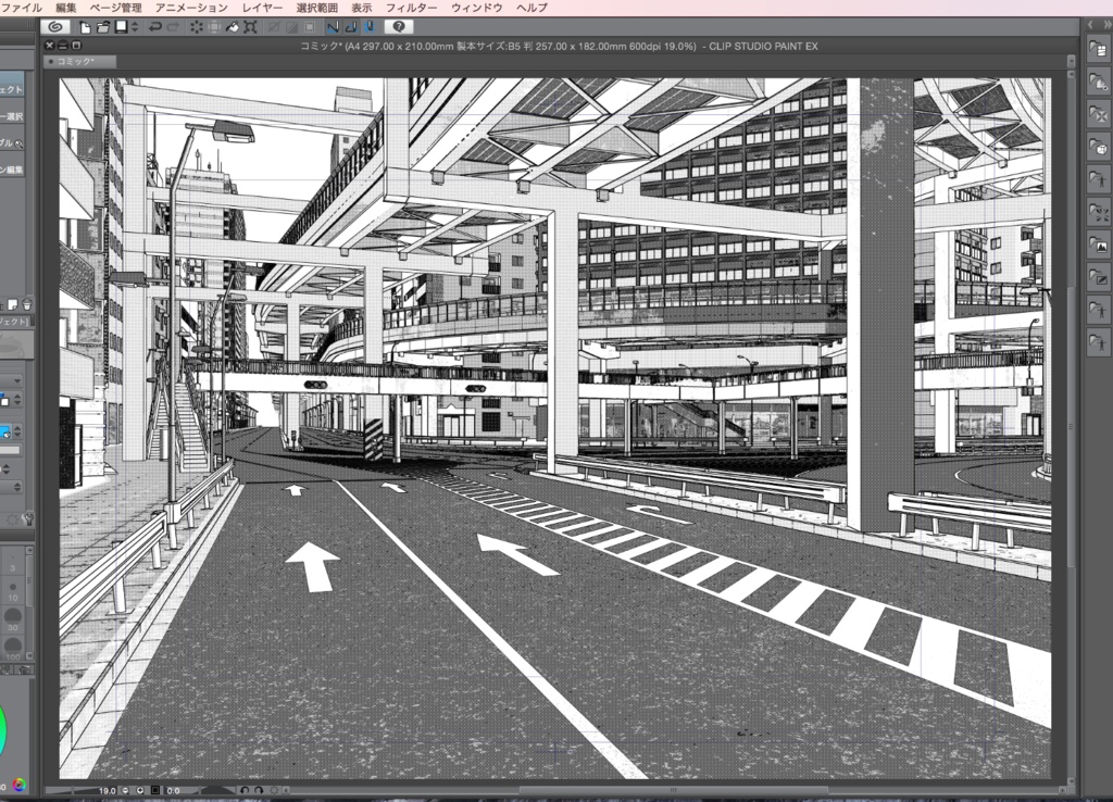 漫画背景用3D素材「高速道路とビル街」(CLIP STUDIO用 3Dオブジェクト.cs3o)