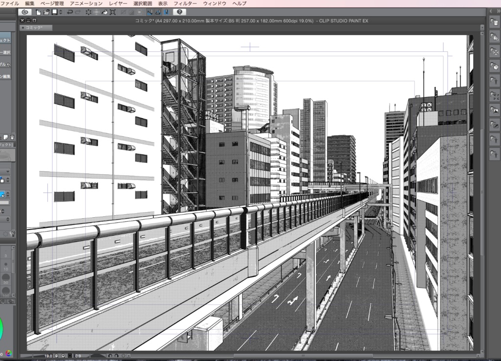 漫画背景用3D素材「高速道路とビル街」(CLIP STUDIO用 3Dオブジェクト.cs3o)
